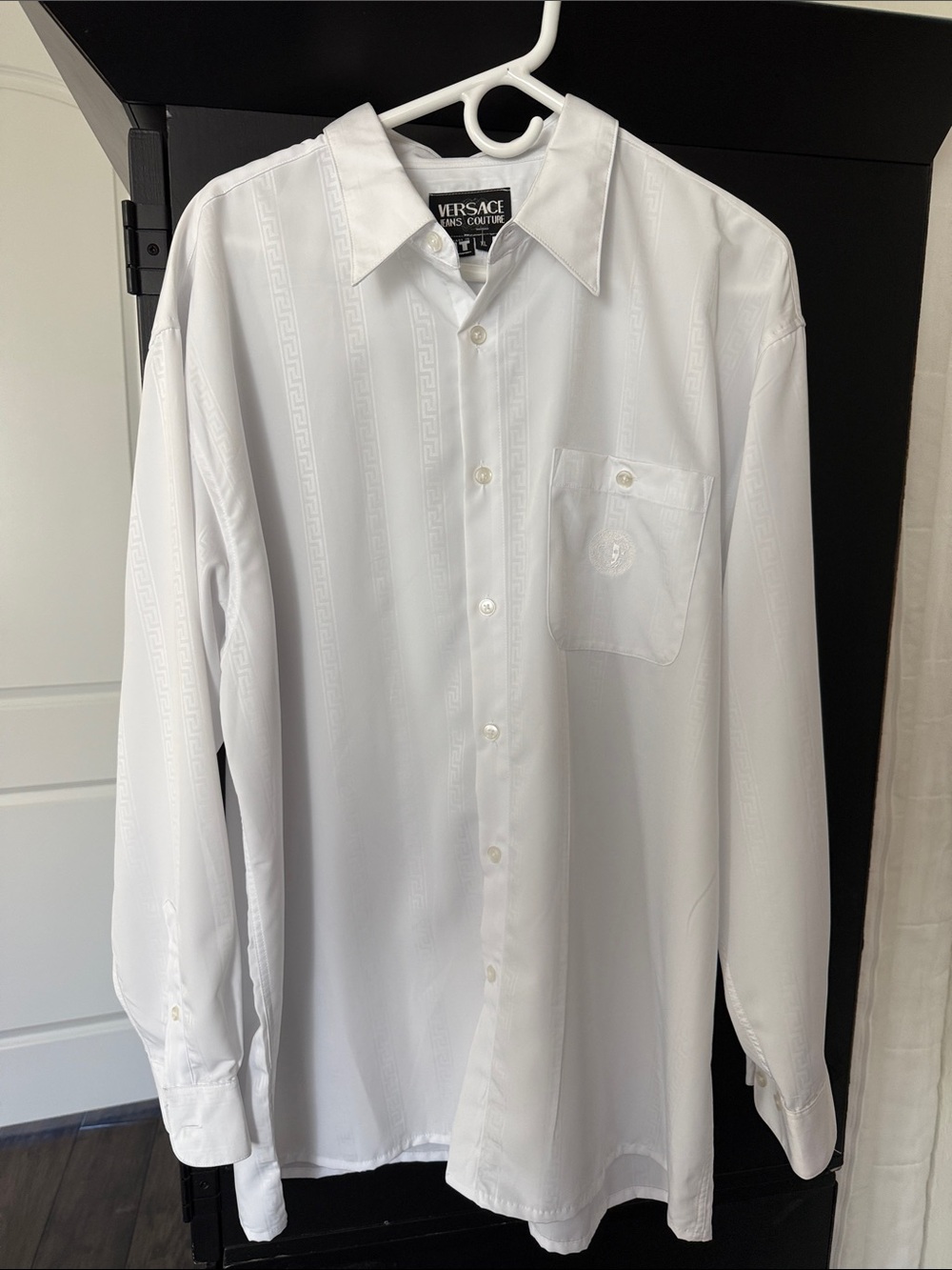 Versace Jeans Couture White Men's Dress Shirt with Subtle Jacquard